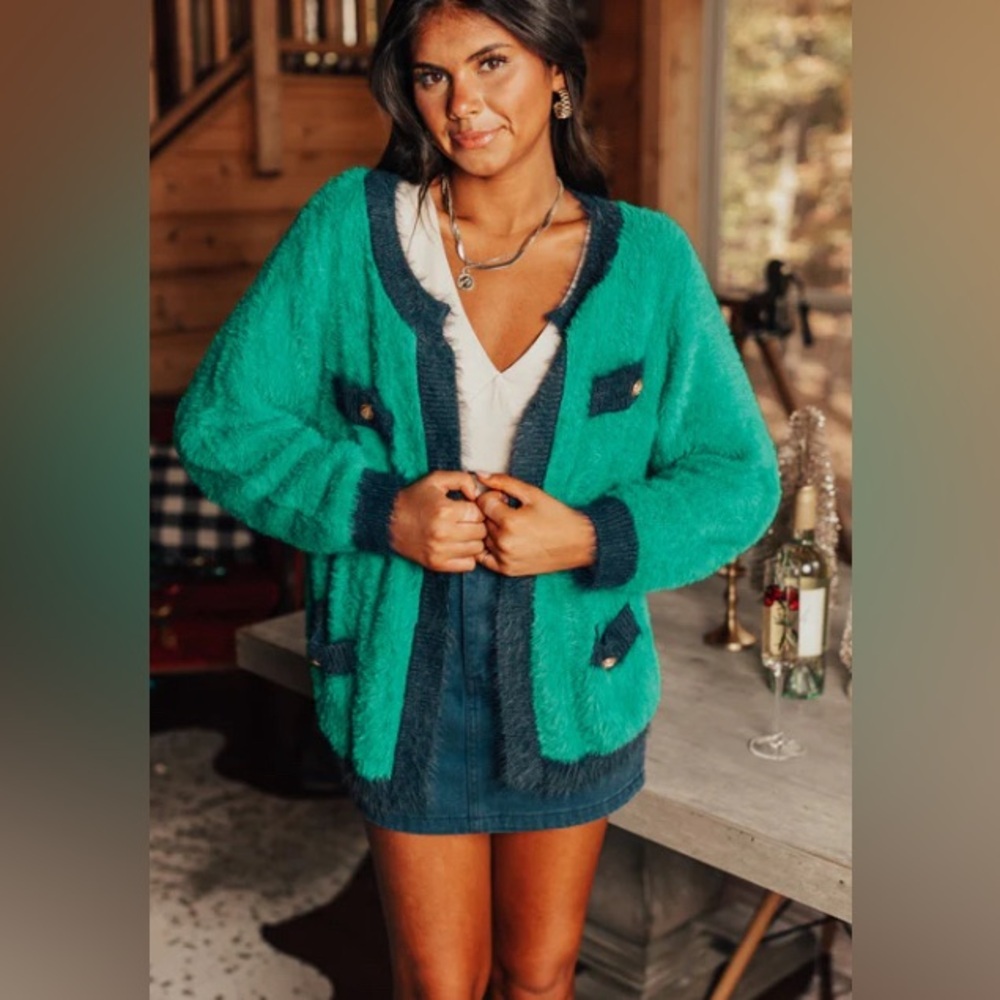 Stylish Green and Blue Cardigan